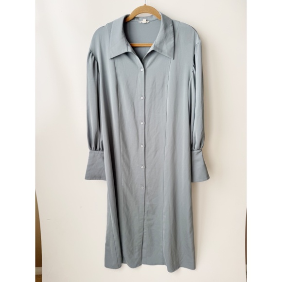 Nap Loungewear Drape Shirt Robe Maxi Dress in frost blue M - Picture 3 of 9